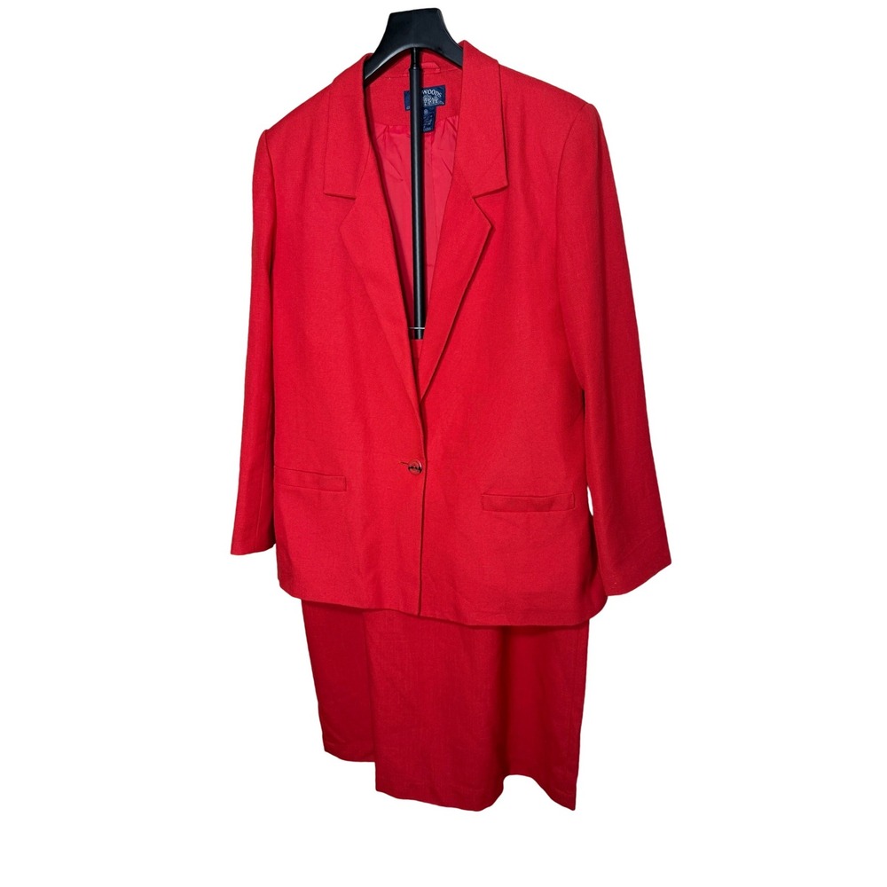 E.H. Woods Vintage Red Skirt Suit Set Blazer Midi Skirt Size 16 Professional